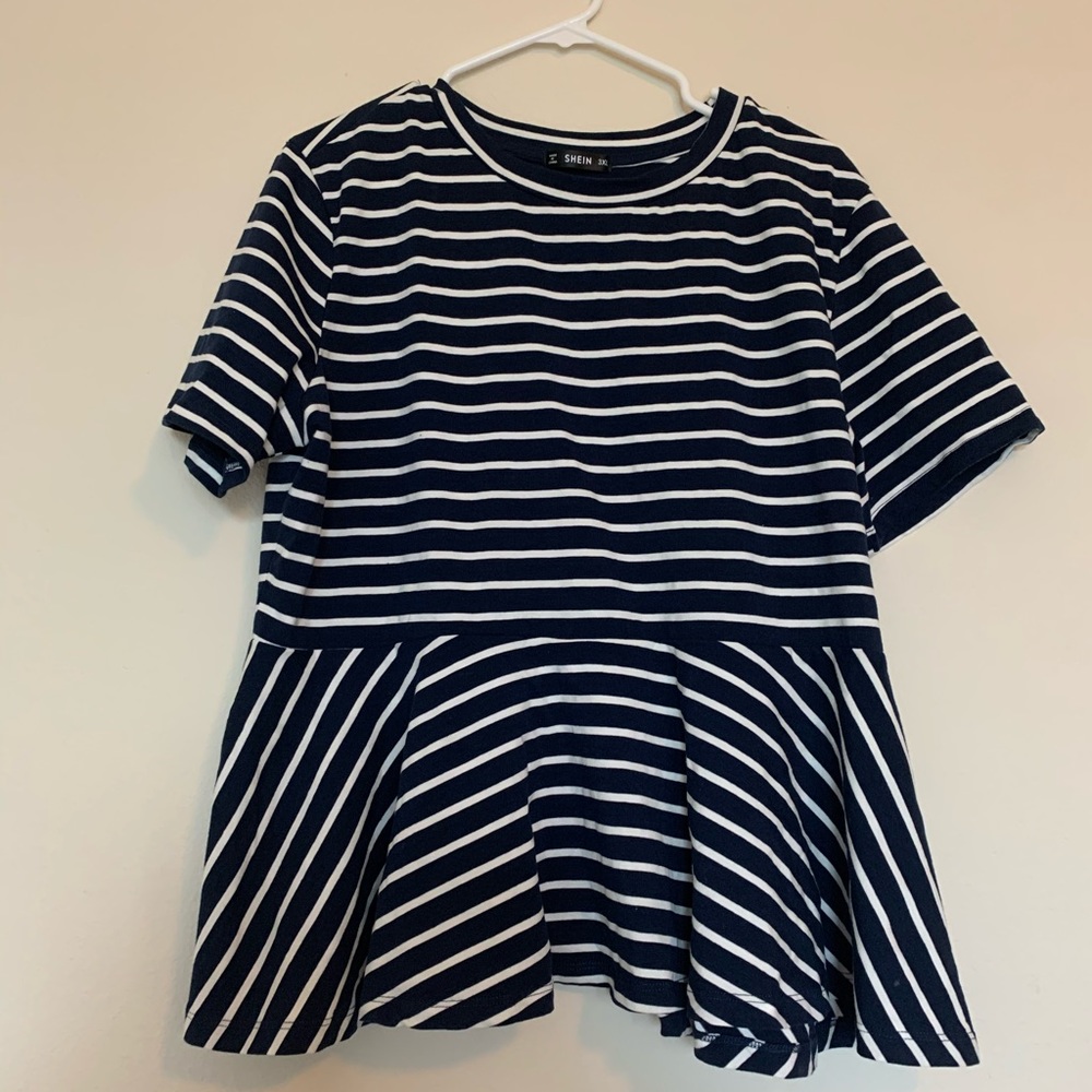 Navy striped peplum top